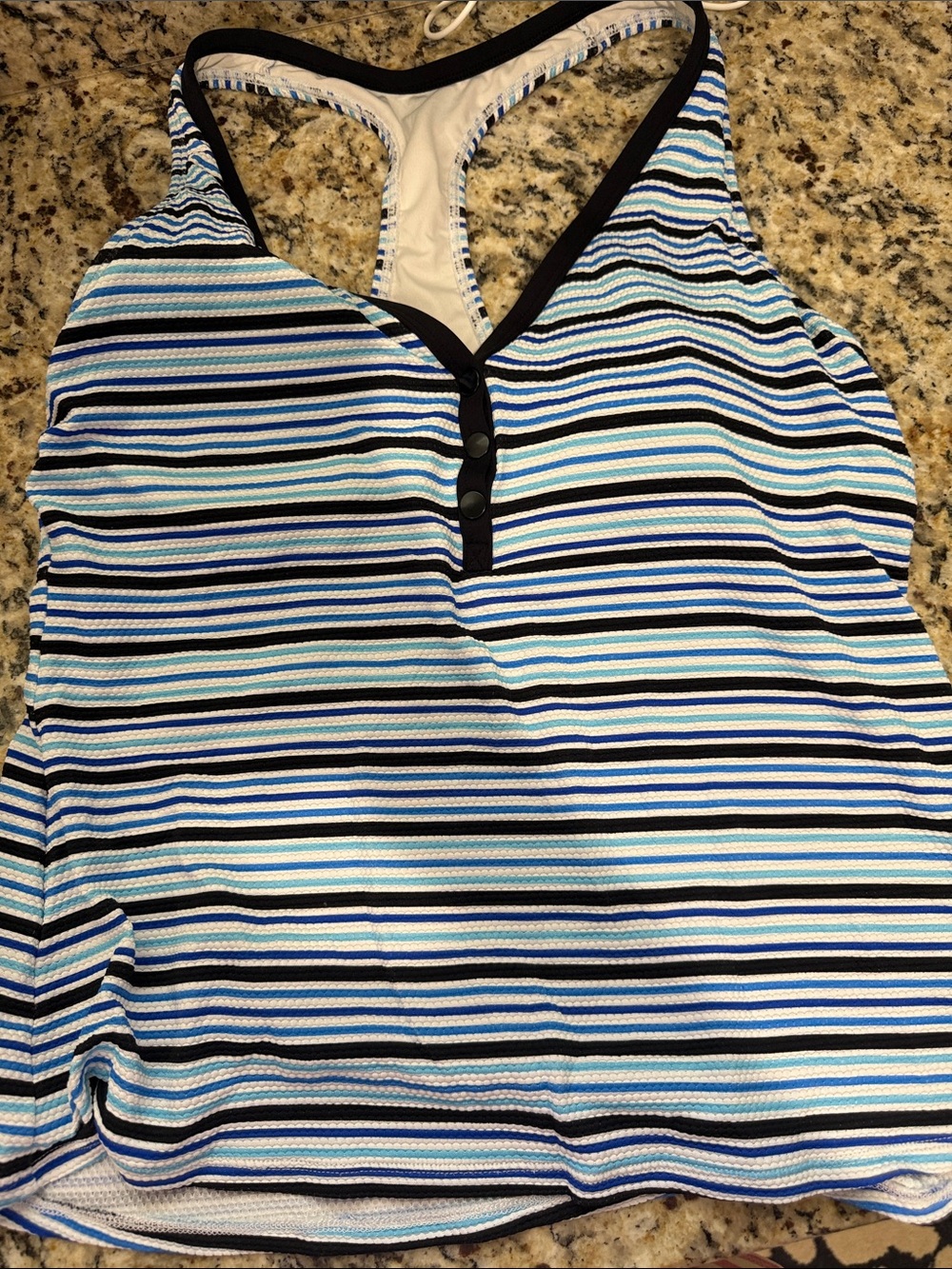 Beach House Striped Blue Black White Racerback Tankini Top